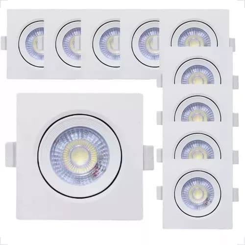 Kit 10 Spots LED Embutir 7W Quadrado Redondo  3000K 6500K Branco Quente Frio Bivolt