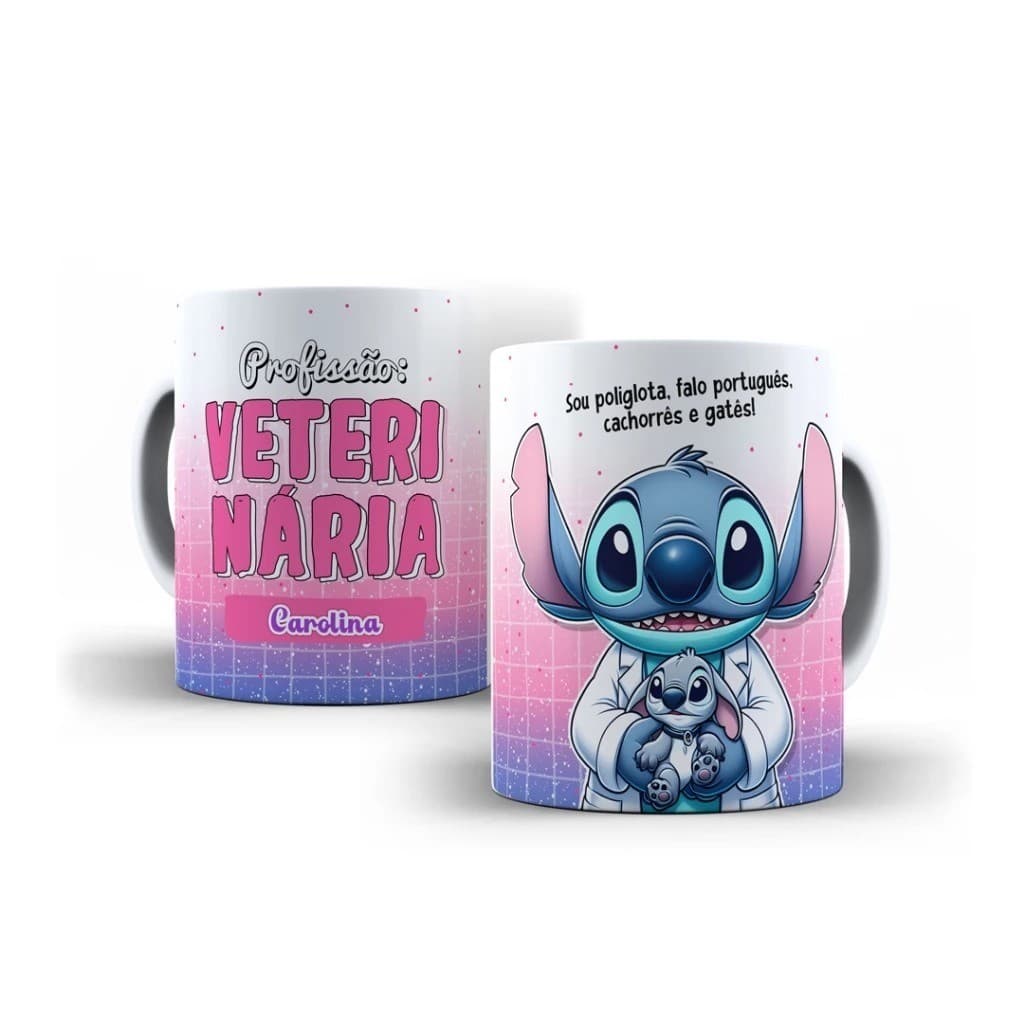 Caneca stitch veterinário/ veterinária COM NOME, vet, pet, profissão, ceramica, presente
