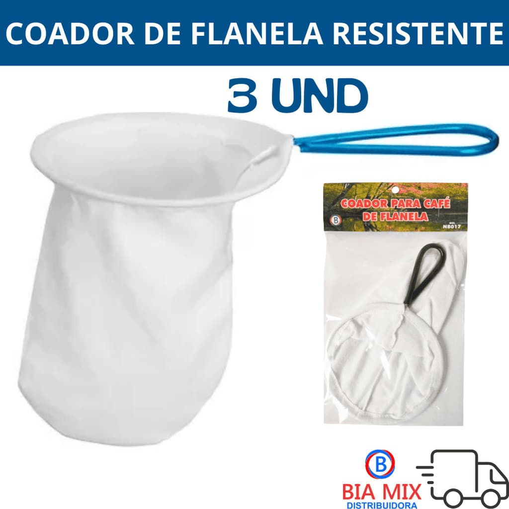3 Coador de Cafe Chá Grande de Flanela Cabo Arame filtro reutilizável lavável