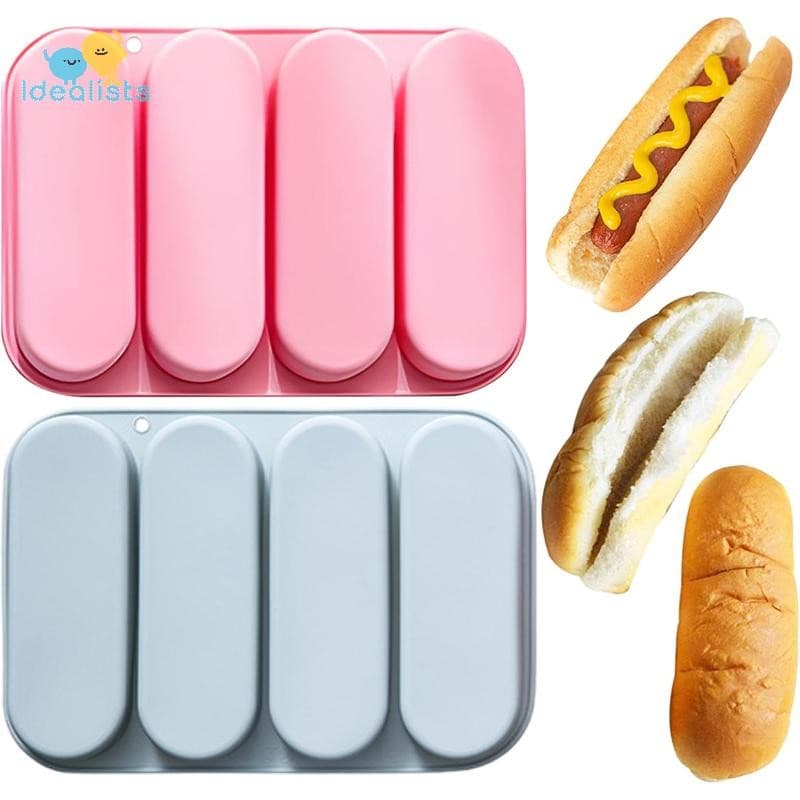 Forma De Pão De Cachorro-Quente Idealistas , De Silicone , Molde Antiaderente , 4 Xícaras , Formas , Bandeja De Coziment