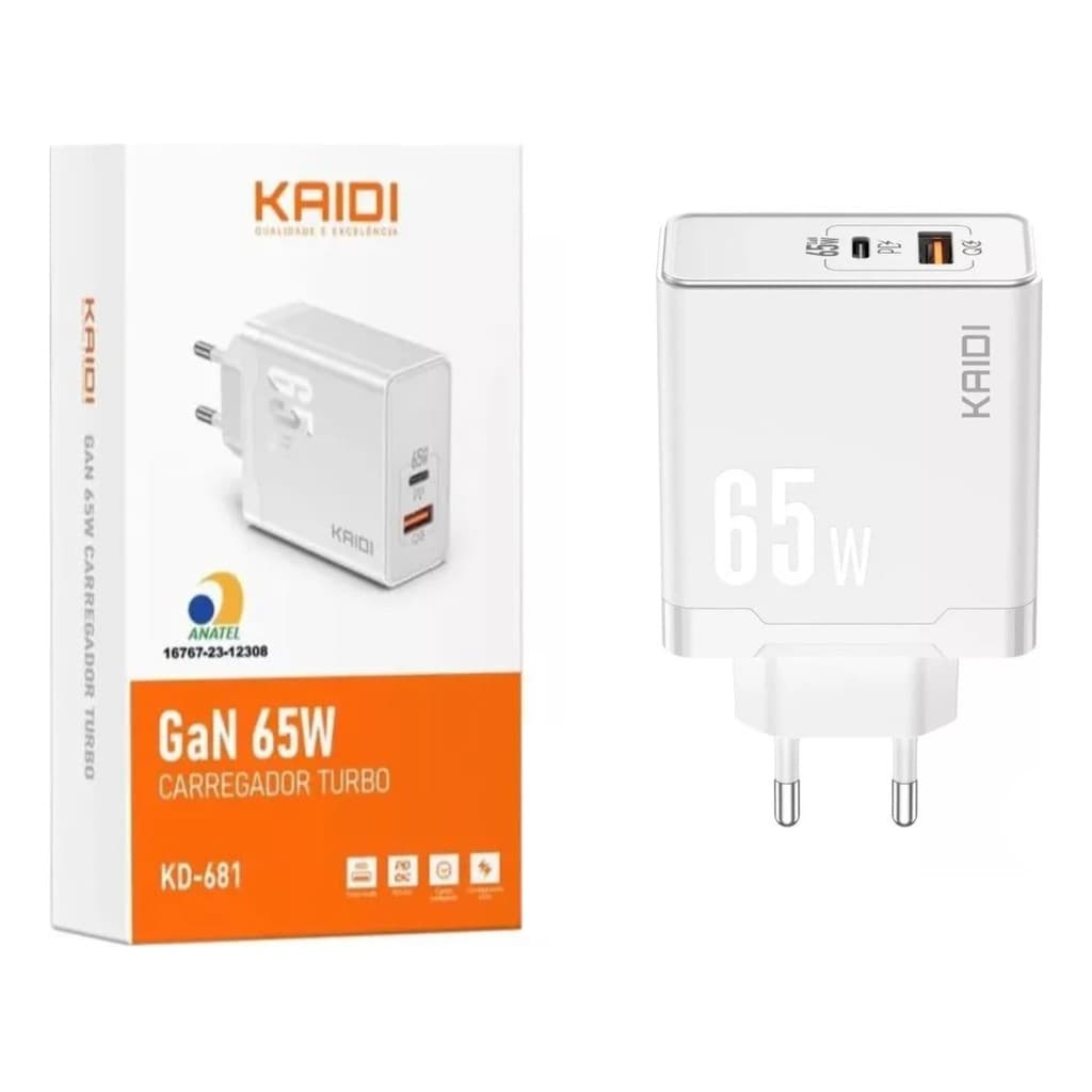 Fonte Carregador Kaidi Kd 681 Turbo 65w Usb-c 5v/9v/12v
