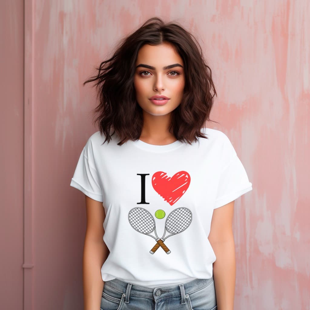 Camiseta Estampa I Love Tenis Desenho Raquete Coração