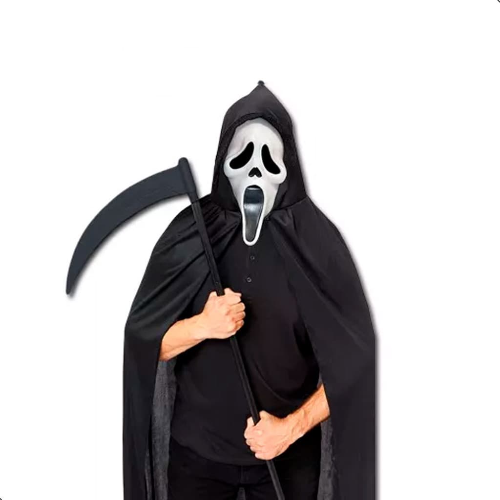Fantasia Amostradinho Halloween Morte Roupa Máscara Foice