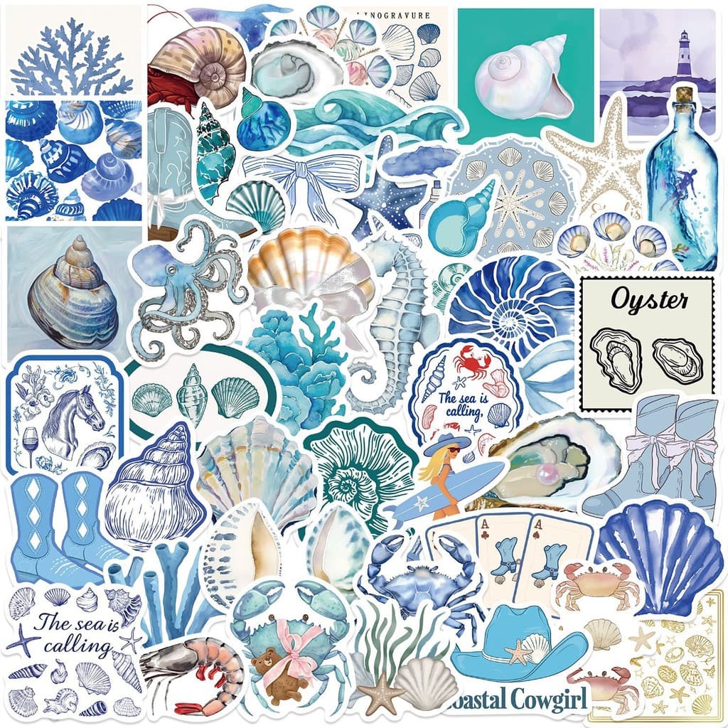 50 Unidades/Pacote Azul Oceano Halobios Adesivos DIY Mar Feriado Decoração Guitarra Notebook Bagagem Adesivo