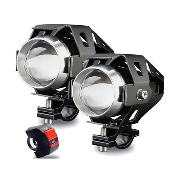 KIT 2 Farol Auxiliar Moto U5 Grande LED Milha Strobo Alta Potência Neblina 12V ⭐