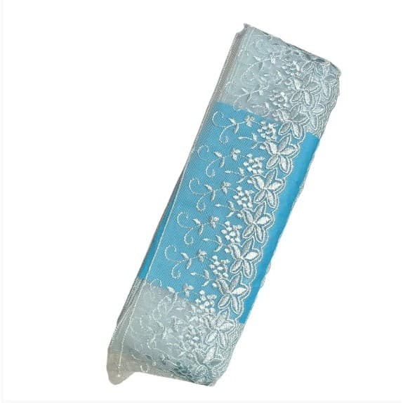 Renda Tule Bordado De Organza CRL-03 - TAM : 80 mm - Rolo C/ 13,7 Metros Cor:Azul-Bebe