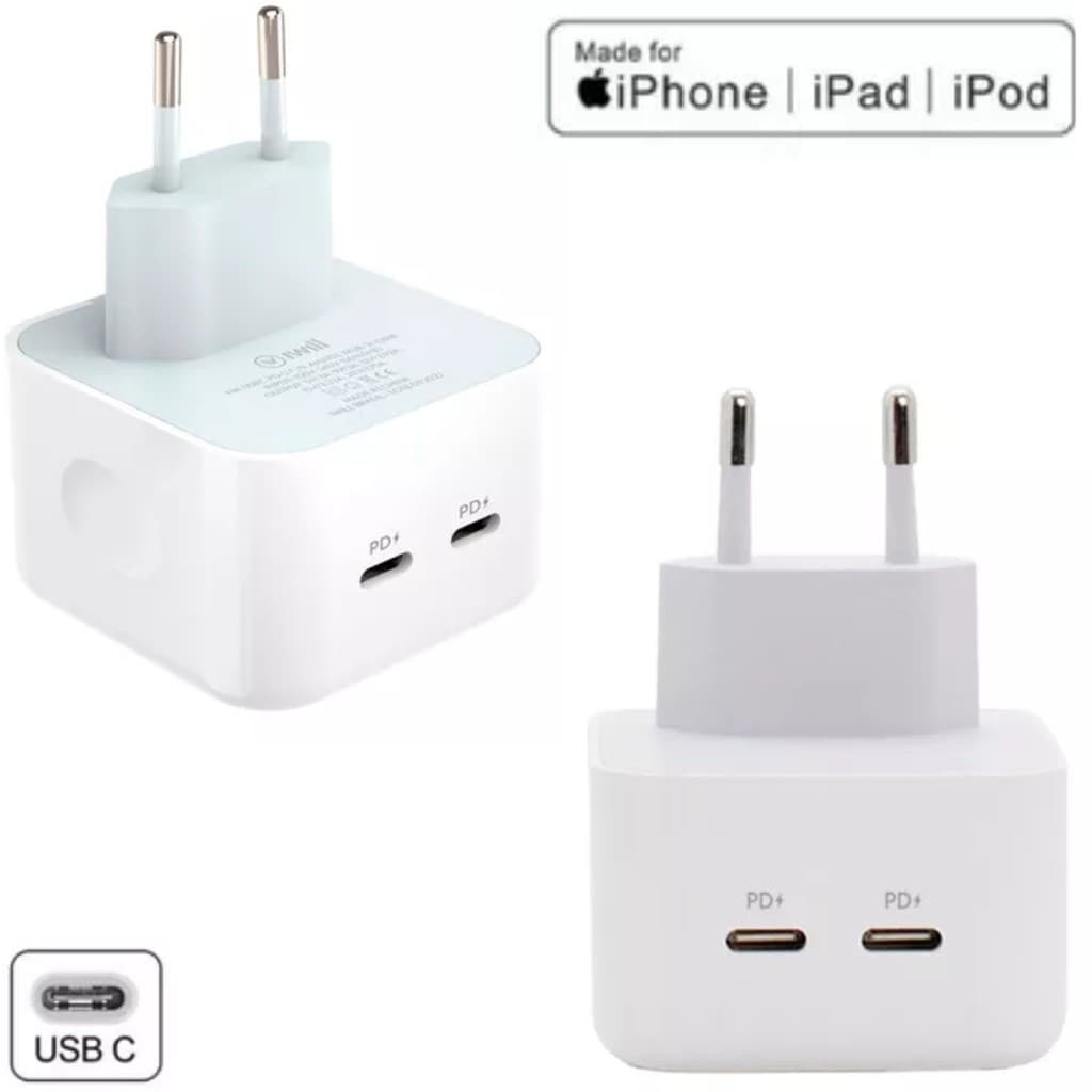 Carregador Fonte Usb C Duplo 35W Fonte Carregador Usb-c Para iPhone Tomada 2 Entradas Usb-c Pronta Entrega