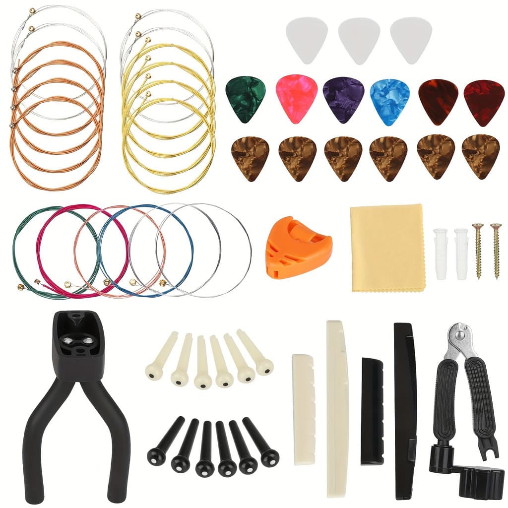Kit De Acessórios Para Troca De Ferramentas De Guitarra , 45 Peças , Pinos De Corda Cortador Enrolador ,