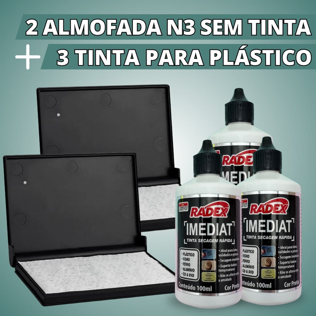 Kit 2 Almofada Para Carimbo N3 Sem Tinta + 3 Tinta Secagem Rapida Para Plástico