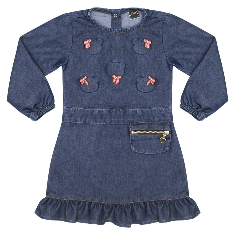Vestido Infantil Look Jeans Manga Longa Jeans