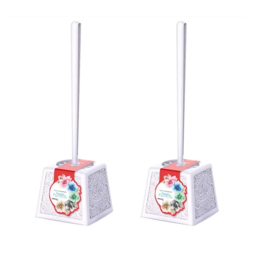 Kit 2 Escova Sanitária Com Suporte Design Floral Branca Higienização