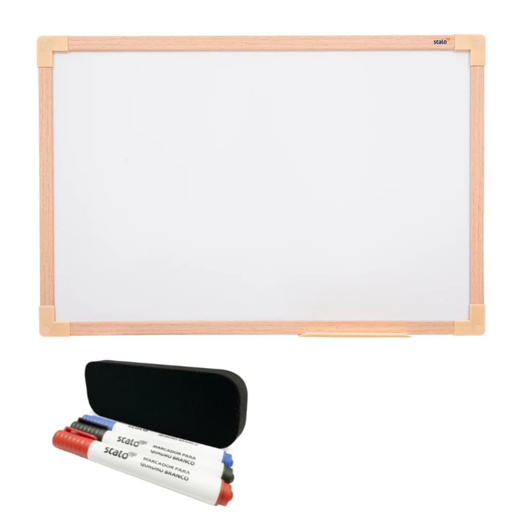 Kit Lousa Quadro Branco 90X60 CM Canetas Apagador MDF Stalo