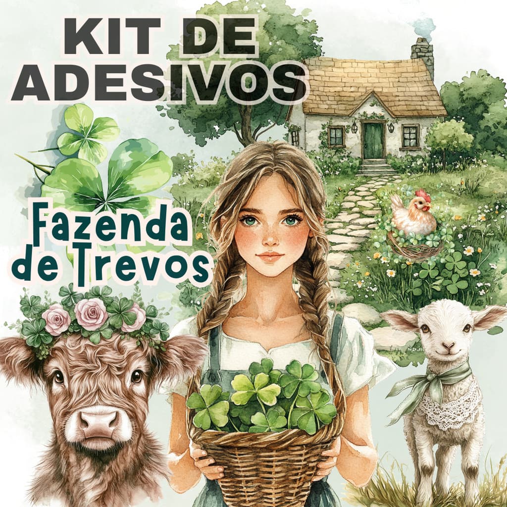 70 Adesivos de Trevos Jardim Fazenda Camponesa Stickers Scrapbook Journal
