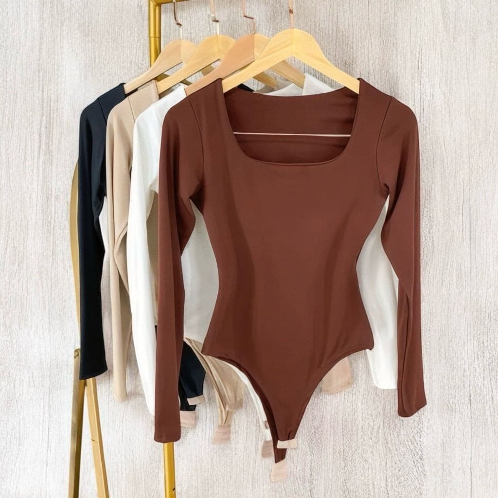 KIT 2 BODY FEMININO SUPLEX MANGA LONGA DECOTE QUADRADO FORRO DUPLO PREMIUM