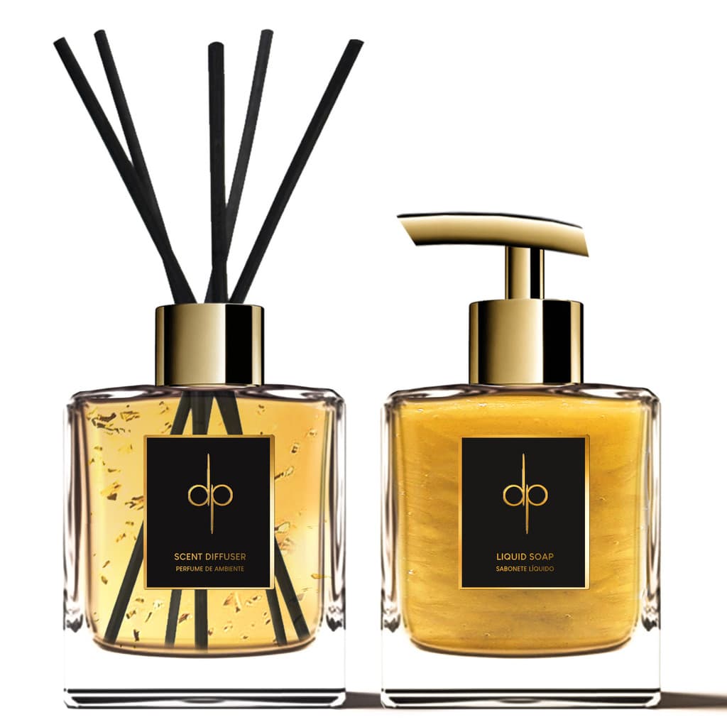Kit Presente Gold 22K (Brilho e Prosperidade) | Aromatizadores de Ambiente com Folhas de Ouro | Di Piettro