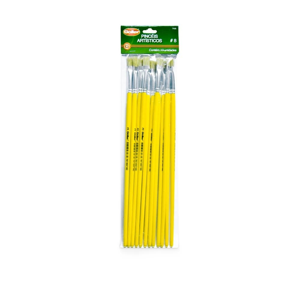 Kit Com 12 Pincéis Artístico Tamanho 8 Chato Göller