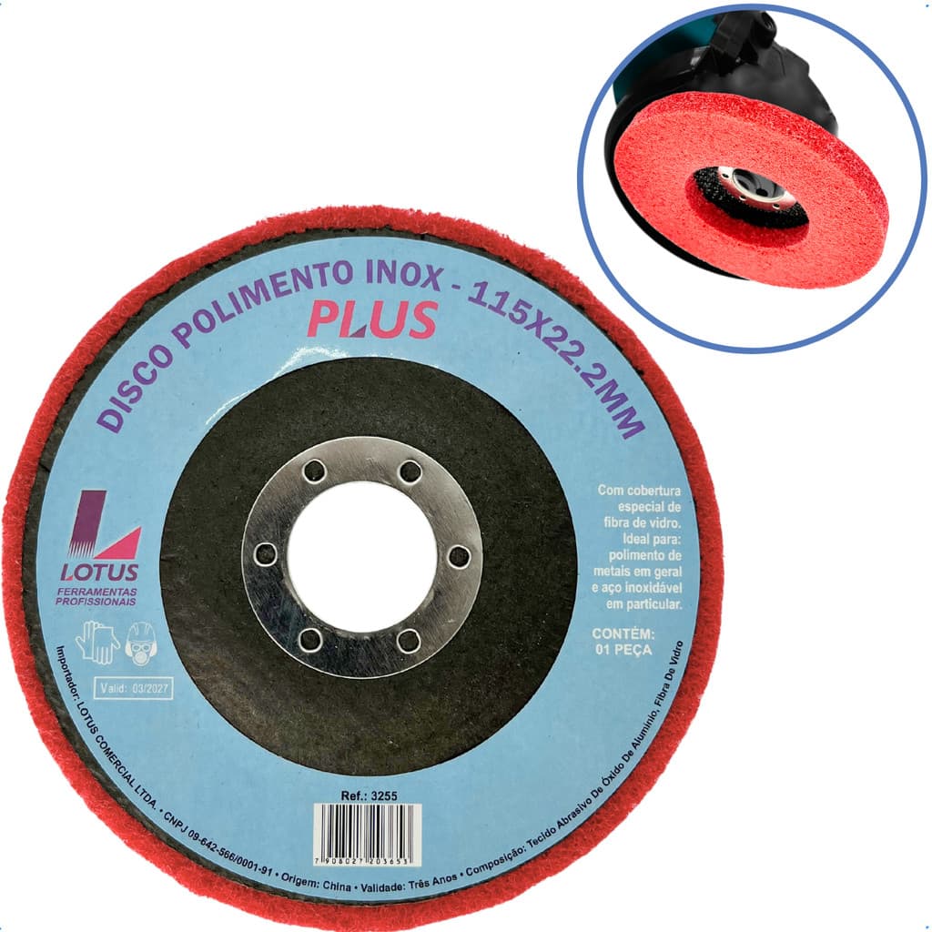 Disco polimento inox ferro alumínio 115mm furo 22.2mm 4 1/2 Disco polidor Disco para polir