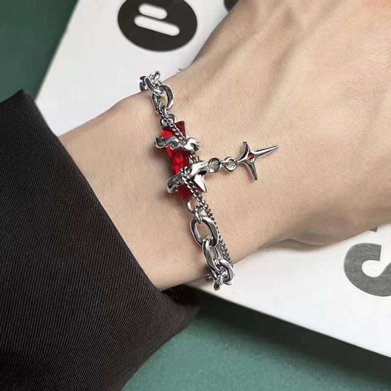 Pulseira De Diamante Preto Emaranhado Com Estrela Punk , Design Masculino De Aço Titânio , Novos Acessórios Versáteis De