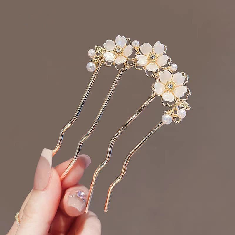 Pente De Cabelo De Flor Vermelha Branca Estilo Coreano Acessórios 4 Pernas Para Mulheres