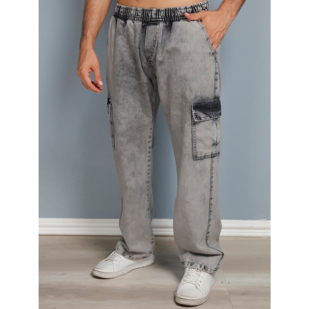 Calça Cargo Jeans NOVO  Larga Masculina Skate Jeans 6 Bolsos Fechamento Cordão unisex