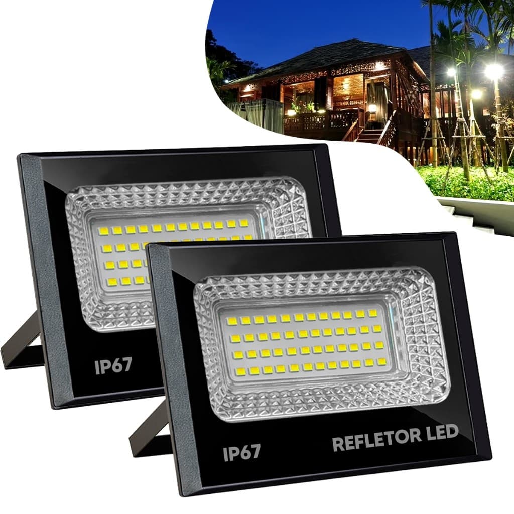 Refletores Flex Led 100w Branco Frio/Branco Quente 6500k Bivolt Ip67 Carcaça Preta Econômico