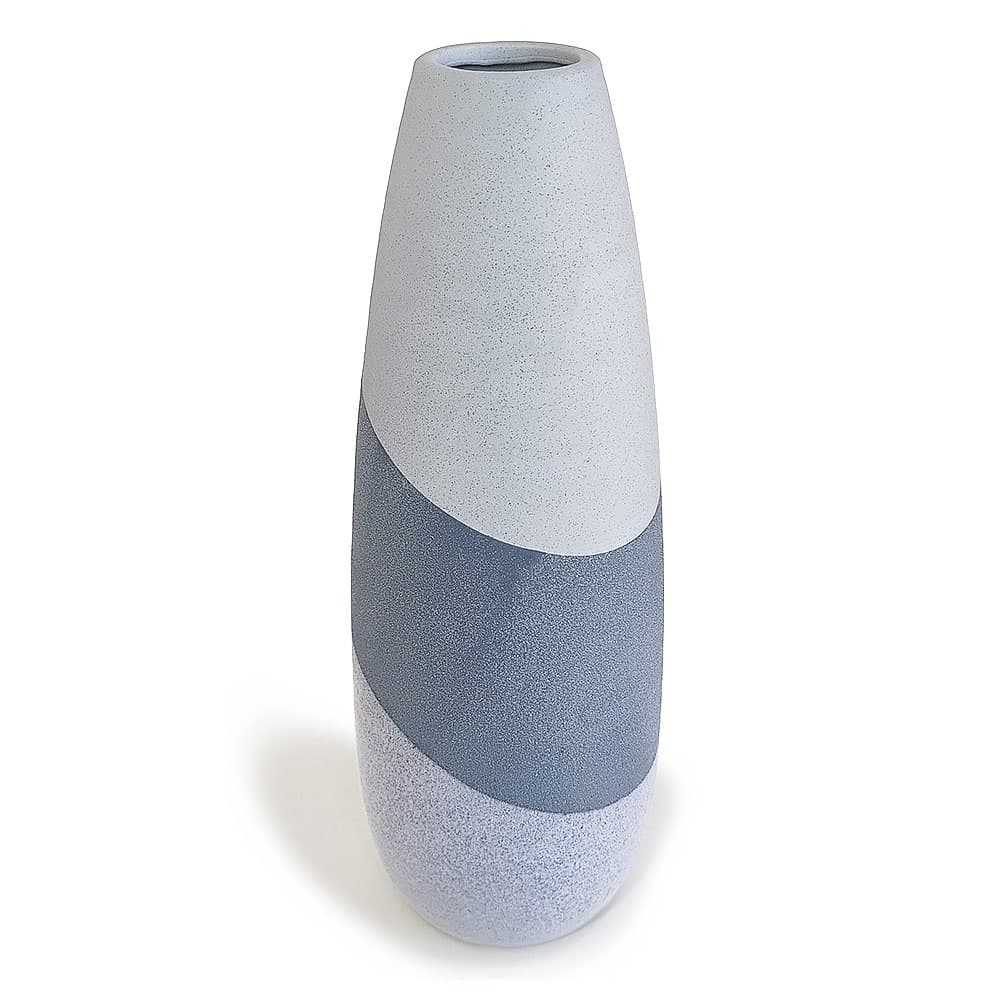 Vaso de Cerâmica Efeito Ondas Tons de Cinza Decorativo 39x14cm