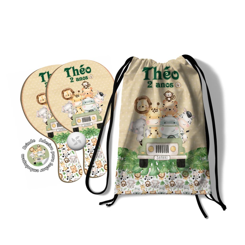 7/10/15/25 Kit Mochilinha e Raquetes Ping Pong - Safari Baby