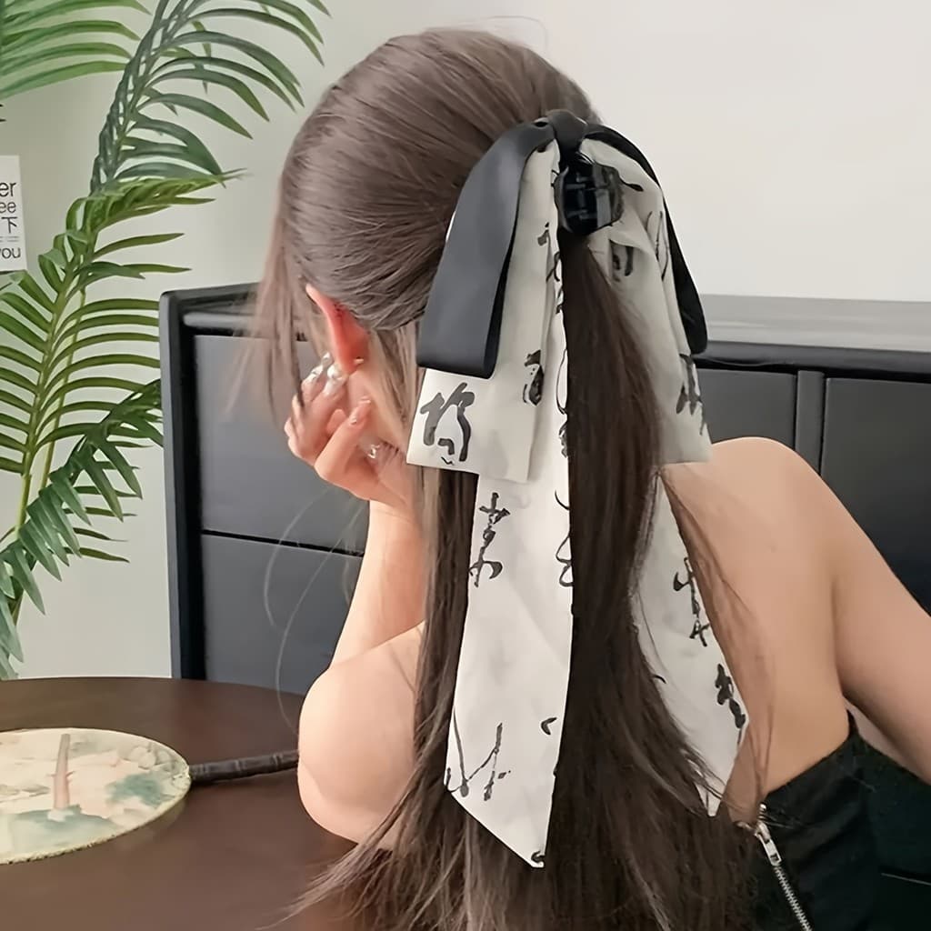 Elegante Presilha de Cabelo com Laço de Estilo Vintage e Design de Fita Chinesa em Tecido, Peça Única