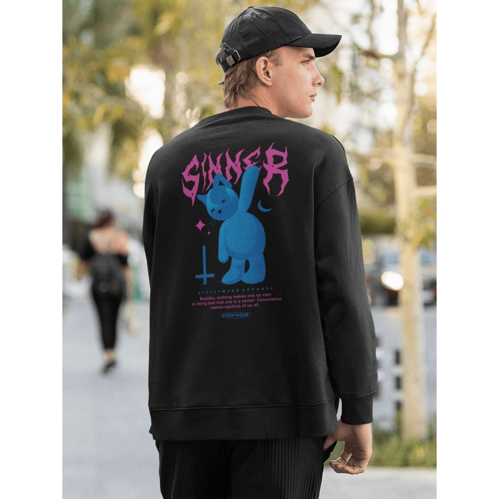 Moletom Careca Blusa de Frio Suéter Gola Redonda Masculino Casual Streetwear 100% Algodão Estampa - Sinner