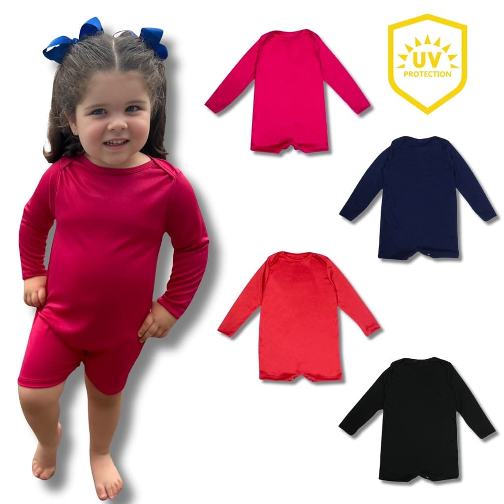 Kit 2 Bodys Bebê Proteção UV50+ Manga Longa Romper Moda Praia Piscina Proteção Solar