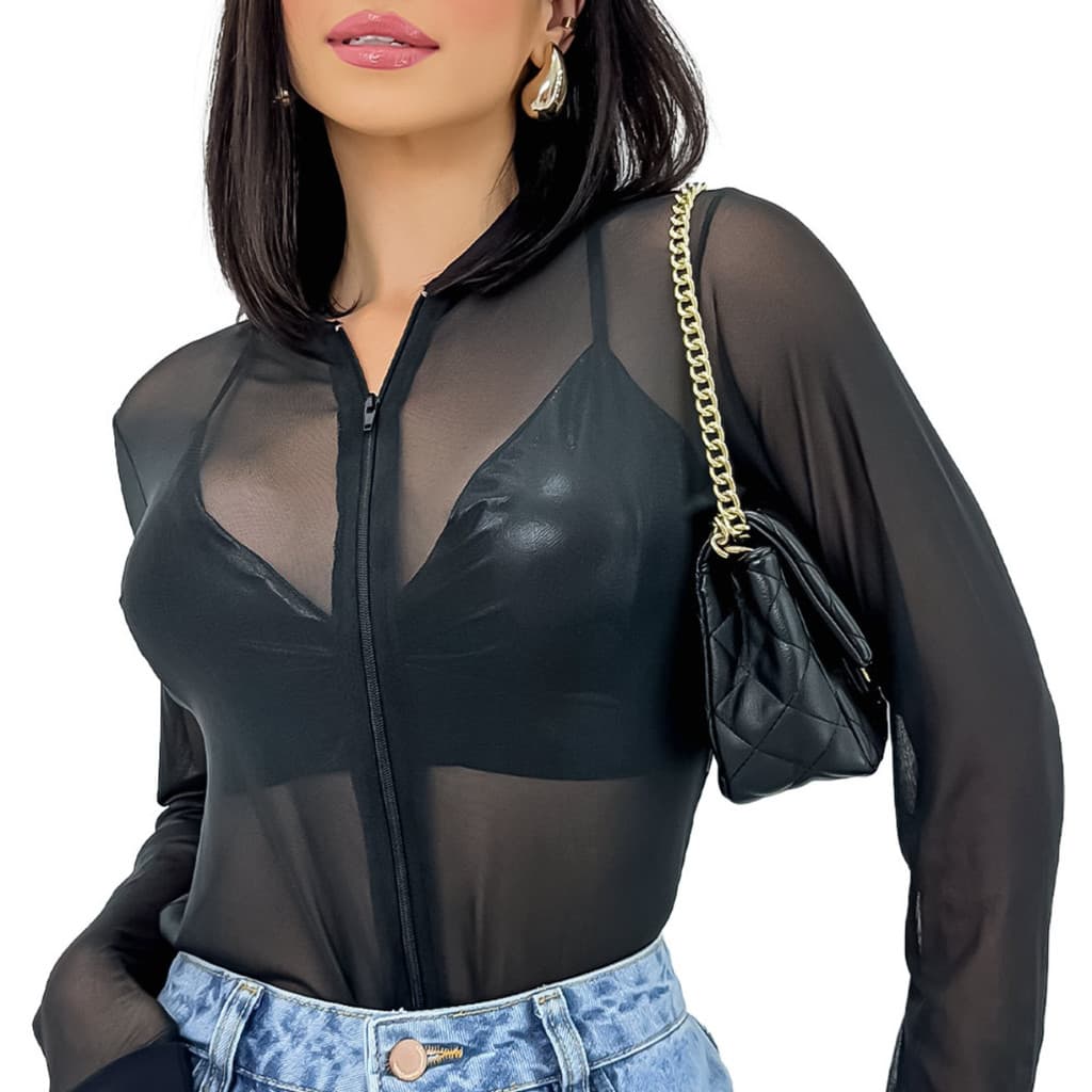 Jaqueta Casaco Bomber Tule Premium Zíper Top Festa Feminino