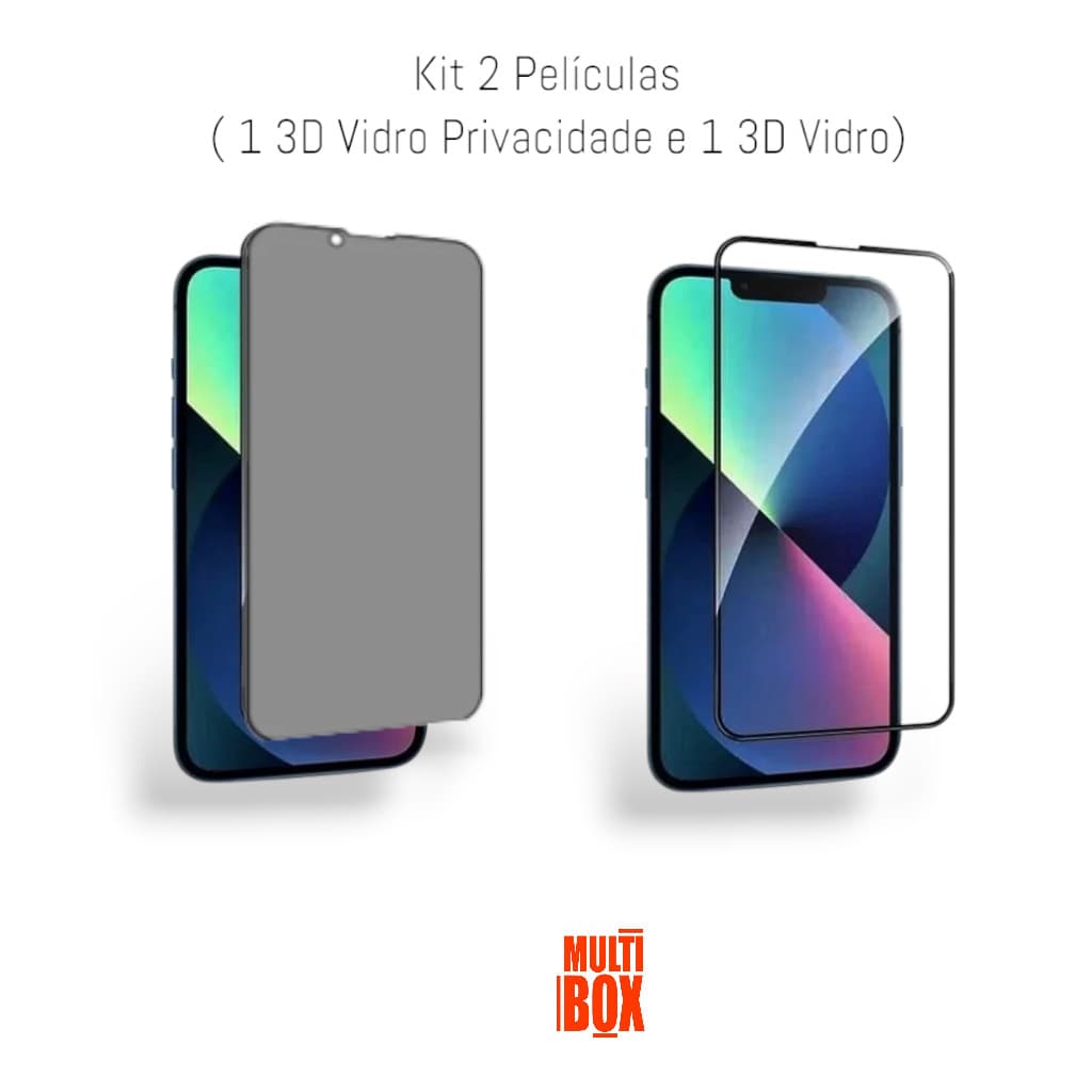 Kit 1UN Película 3D de Vidro Temperado + 1UN Película Privacidade 3D Vidro  Para Iphone 13 PRO