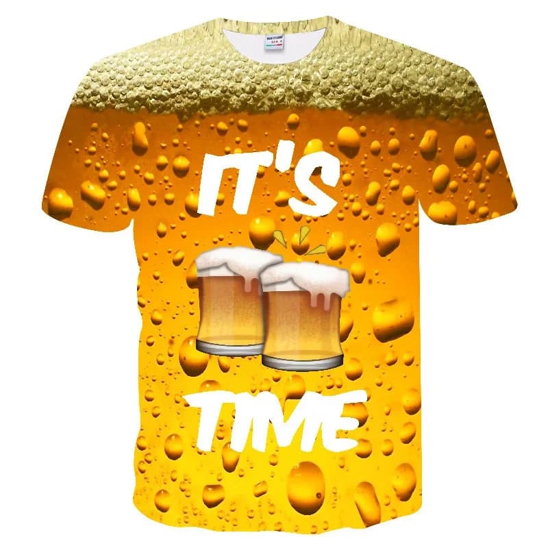 Nova Moda Casual Camiseta Engraçado Cerveja 3D Impresso Masculino Estilo Verão Festa Topo Casal Elástico Tamanho Grande