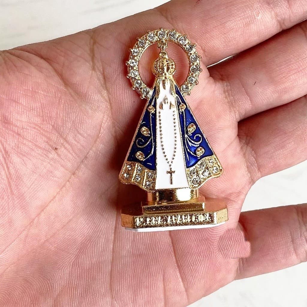 Santinha Imagem Nossa Senhora Com  Coroa Dourada  Painel Carro Caminhão Mesa
