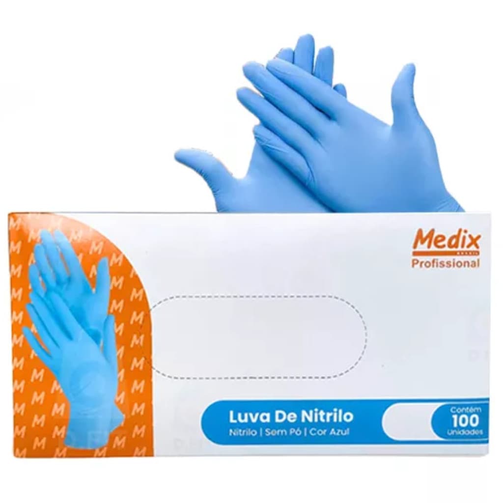 Luva Nitrílica Azul Descartável Tamanho M Caixa com 100 Unidades - Medix