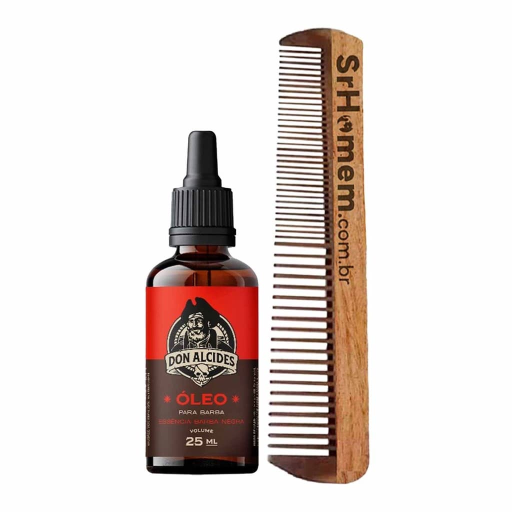 Kit Óleo Para Barba Barba Negra e Pente Duplo Don Alcides