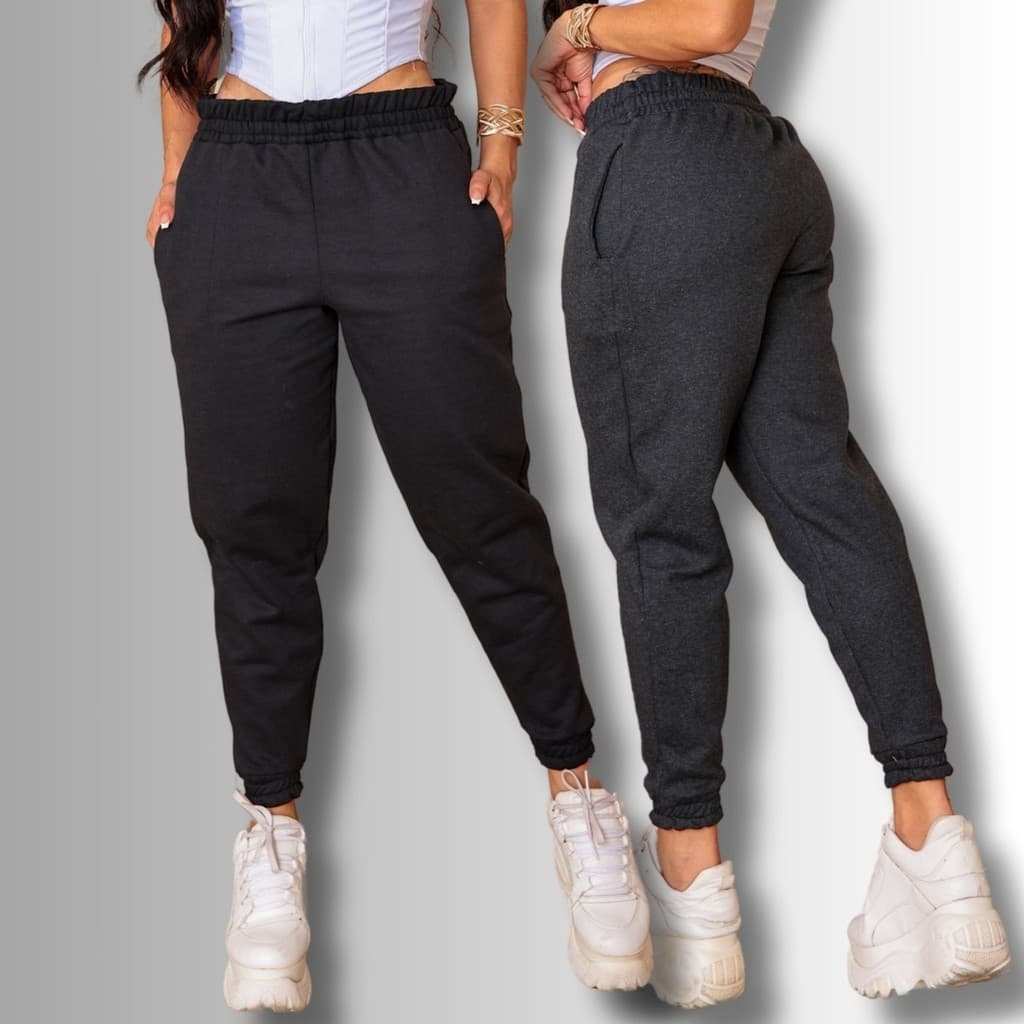 Kit 2 Calças Moletom Algodão Flanelado Jogger Feminina