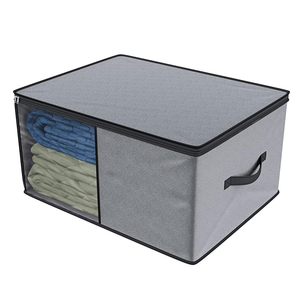 Organizador Guarda Edredom Cobertor Closet Dobravel Com Visor - Cinza