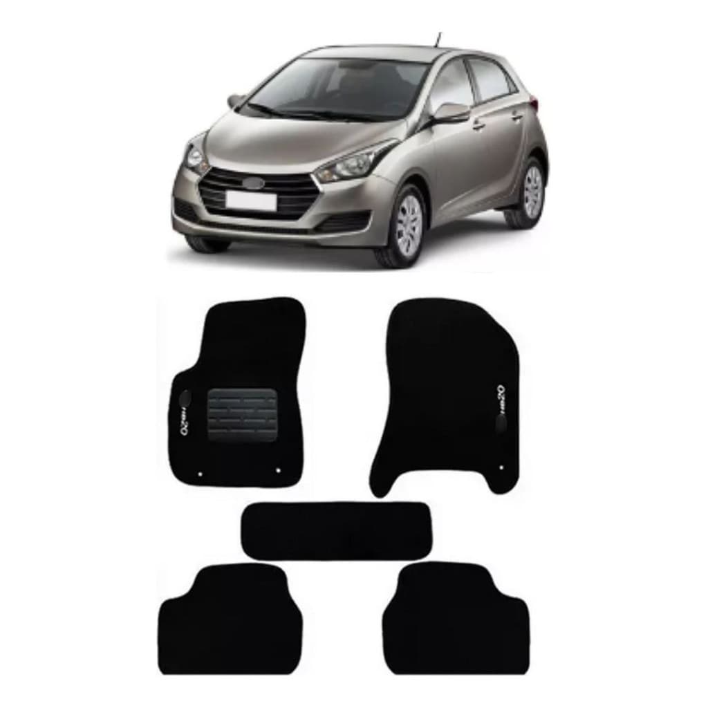 Kit de tapetes 5 peças específico HB20 2012 13 14 ... 16 17 2018 Carpete Res-Preto