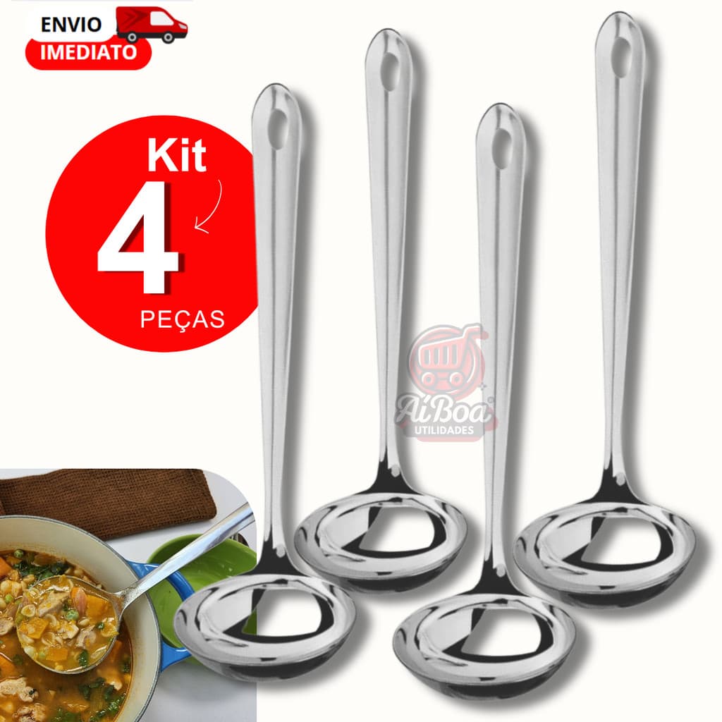 Kit 4 ou 2 Concha de Inox 23cm para Servir Feijão Sopa e Caldos Utensílio de Cozinha Resistente