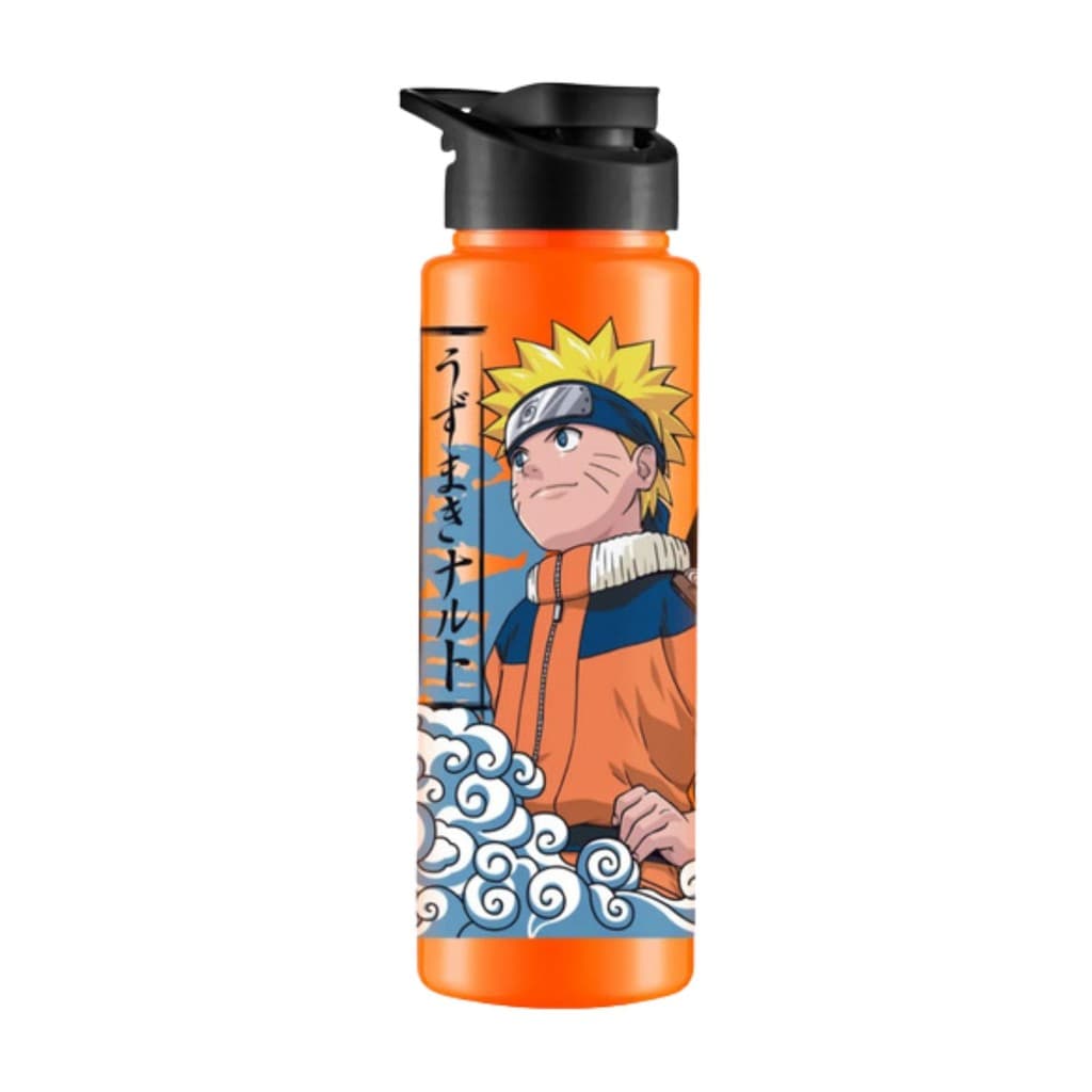 Garrafa Naruto Anime BPA Free Laranja Com Tampa E Alça Preta Squeeze Sport 750ml