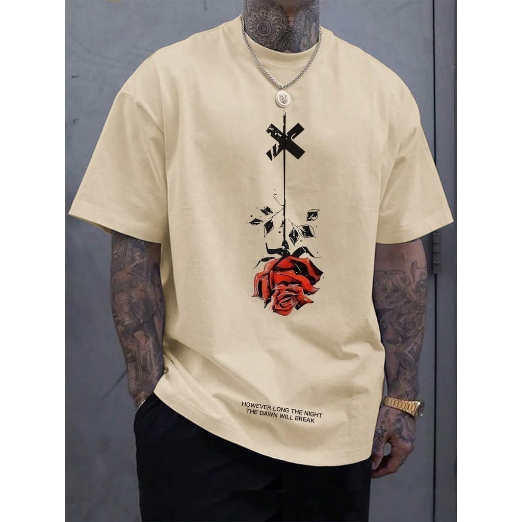 Camiseta Masculina Oversized Floral Algodão Estampa Manga Caída Casual Streetwear Conforto Versátil