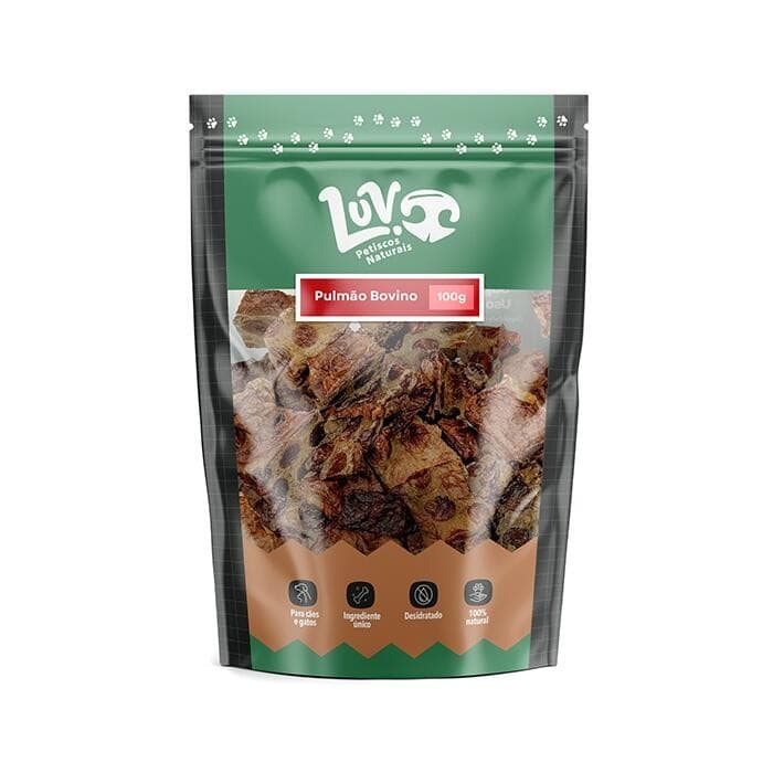 Pulmão Bovino Petisco Natural para Cães e Gatos 100gr - Luv