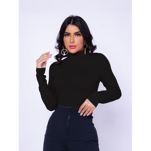 Blusa Feminina Cropped Cacharrel Manga Longa Viscolycra Moda