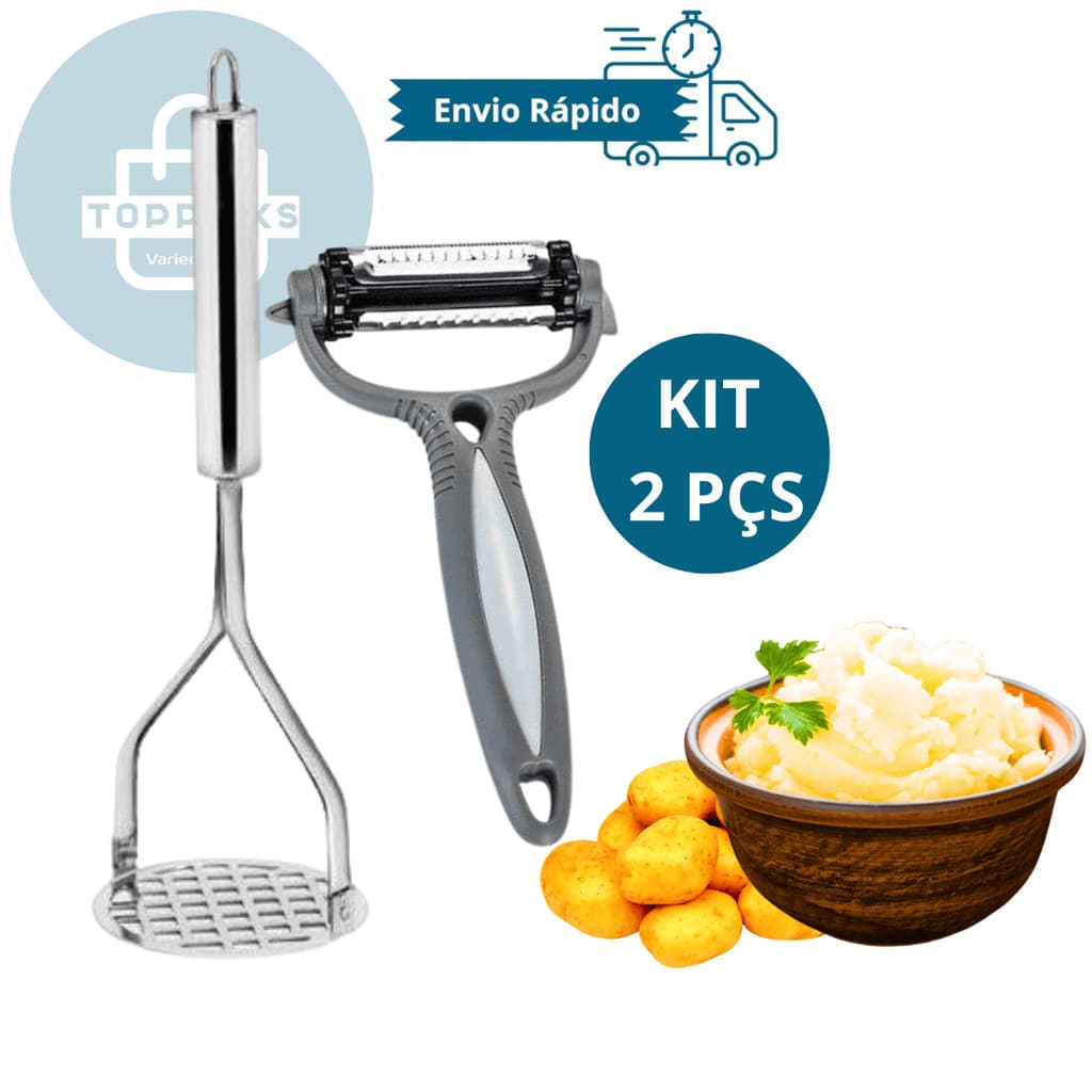 Kit 2 Pçs Amassador Espremedor De Batatas Legumes E Frutas E Descascador de Legumes 3 em 1 Ralador