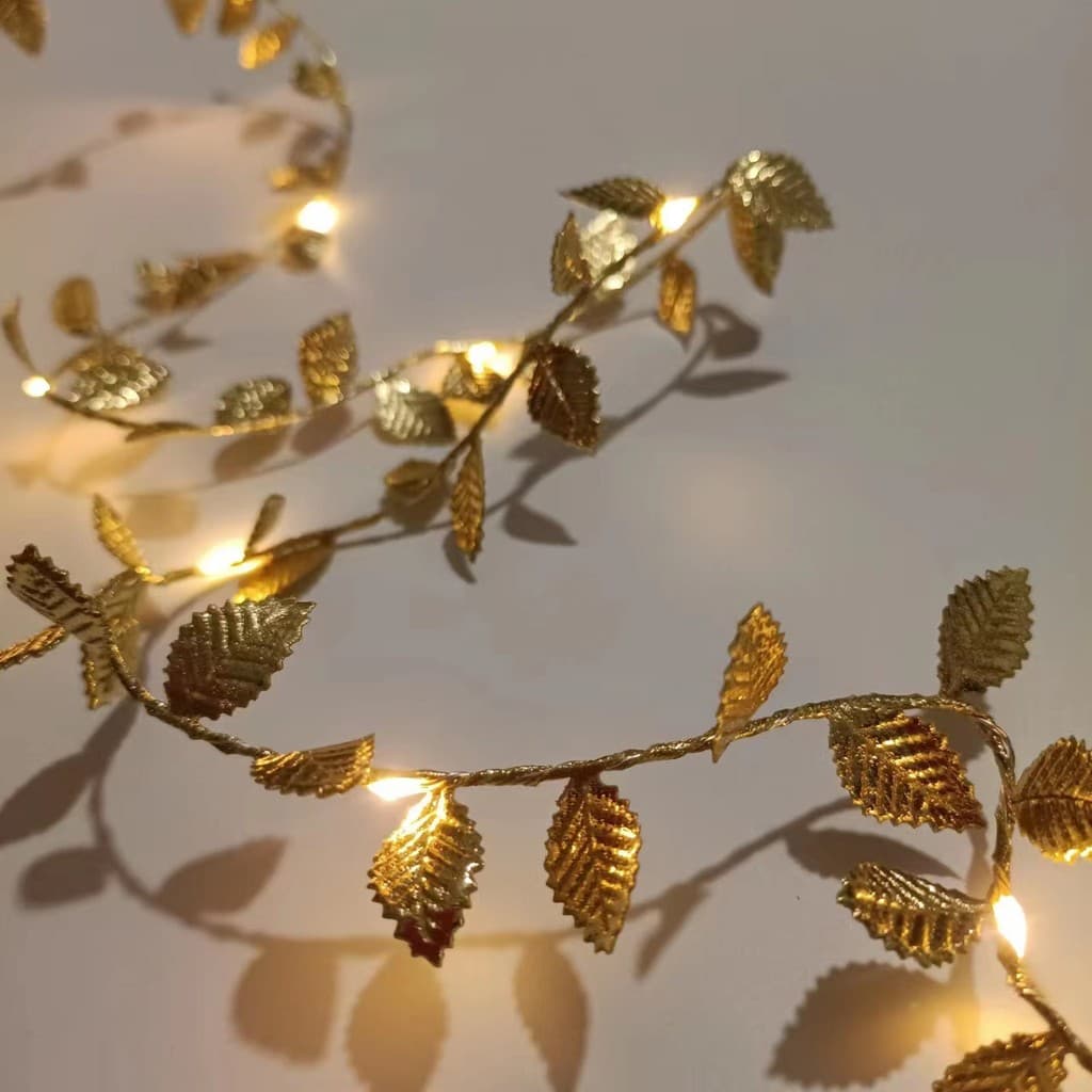 Grinalda De Luz De Fada De Folha Dourada De 2M E 20LED Usada Para Festas De Aniversário Decorações De Casamento Jardins