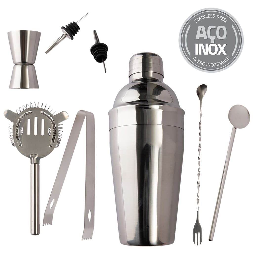 Kit Bar 8 Peças Inox Completo Coqueteleira Drink Dosador Caipirinha Kolling Sell