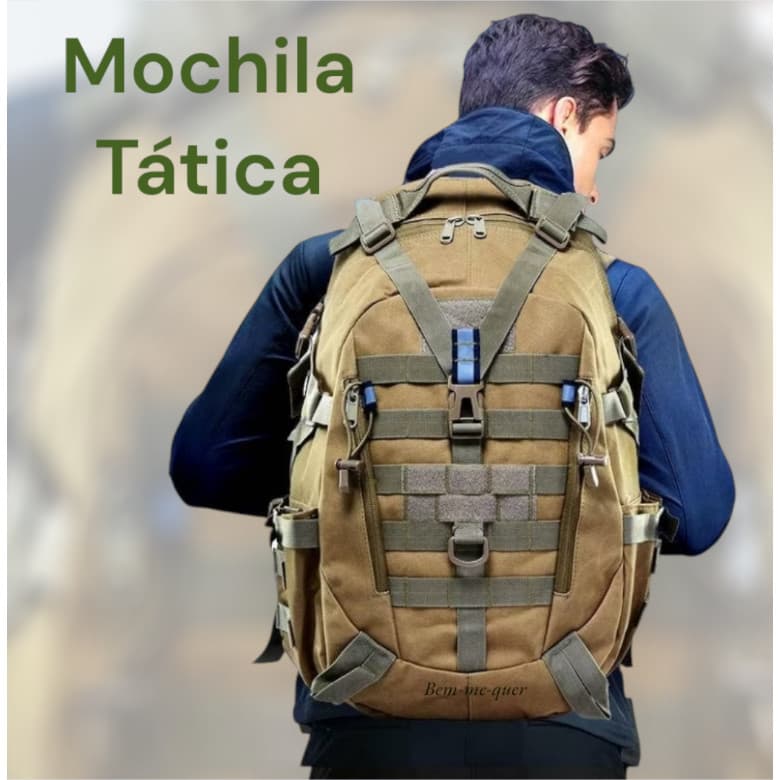 Mochila Tática Militar Unissex 40 Litros Impermeável Com Fita De Reflexo Noturno Acampamento Viagem Trabalho Lazer
