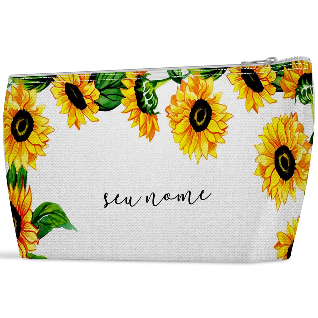 Necessaire girassol com nome personalizado bolsinha slim