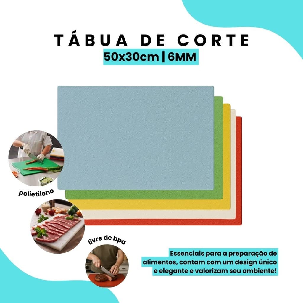 Tábua De Corte Profissional Polietileno 50X30 6MM  Antibacteriana Carnes Legumes Verduras